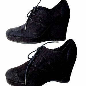 Xappeal Black Suede Wedge Lace Shoe Bootie Size 8